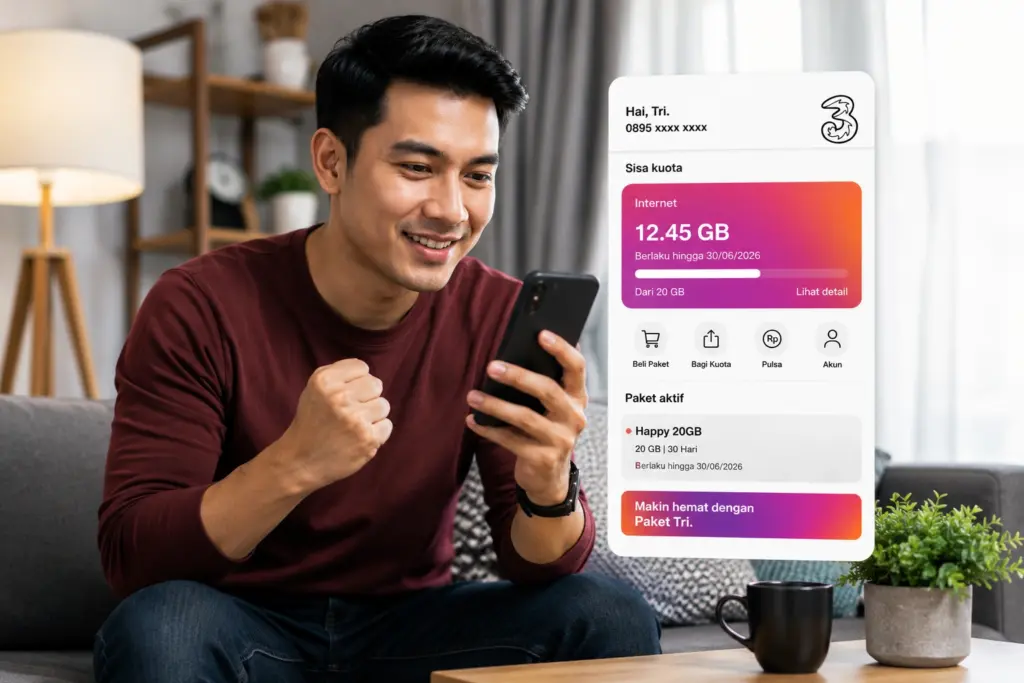 5 Cara Cek Kuota Tri Terbaru 2026, Lewat Dial, SMS, dan bima+